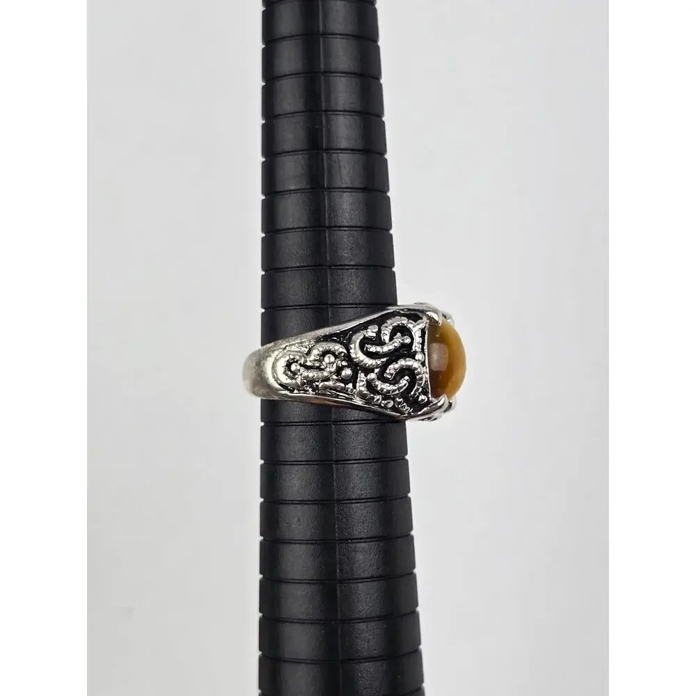 Men's Tiger's Eye sterling silver ring Medieval design Size 9.5 Tribal